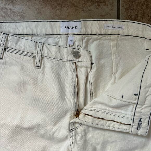 Frame Denim Jeans Le Pixie Baggy Palazzo Size 29 Chalked Cream 100% Cotton - Picture 8 of 14